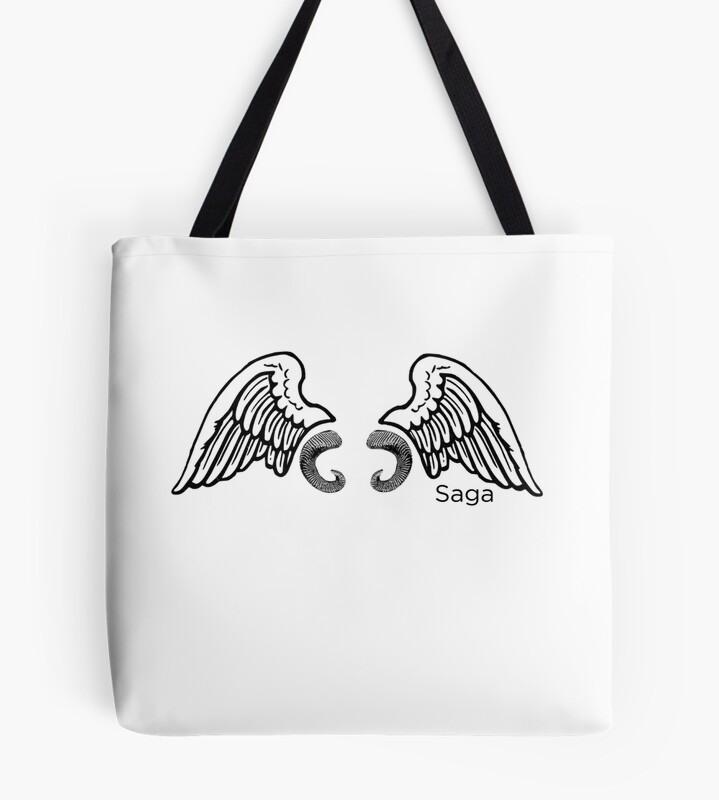 Saga Wings And Horns Black On White Tote Bag
