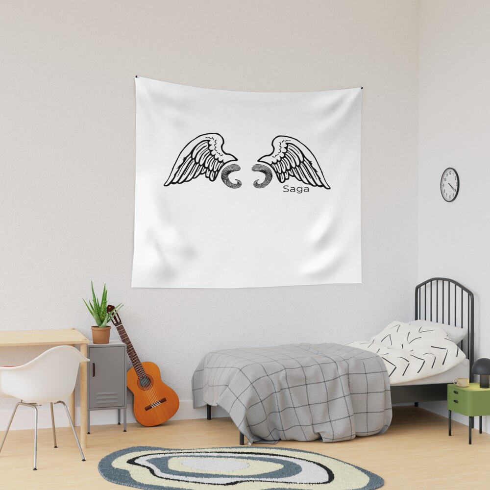 Saga Wings And Horns Black On White Tapestry
